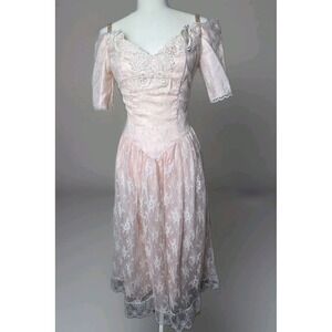 Vintage Gunne Sax Jessica McClintock Pink Lace 80s Prom Dress 5 Pretty In‎ Pink